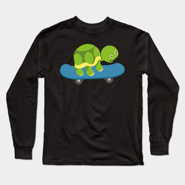 Turtle Skateboard Kids Long Sleeve T-Shirt by Foxxy Merch